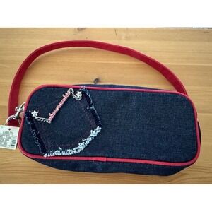 Y2K Abercrombie & Fitch Denim Mini Shoulder Bag Purse Red Trim Vintage Charms